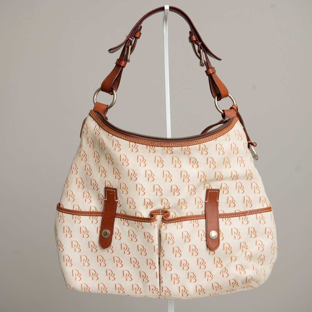 Dooney & Bourke Lucy Signature Logo Canvas Hobo‎ Shoulder Bag Double Pockets